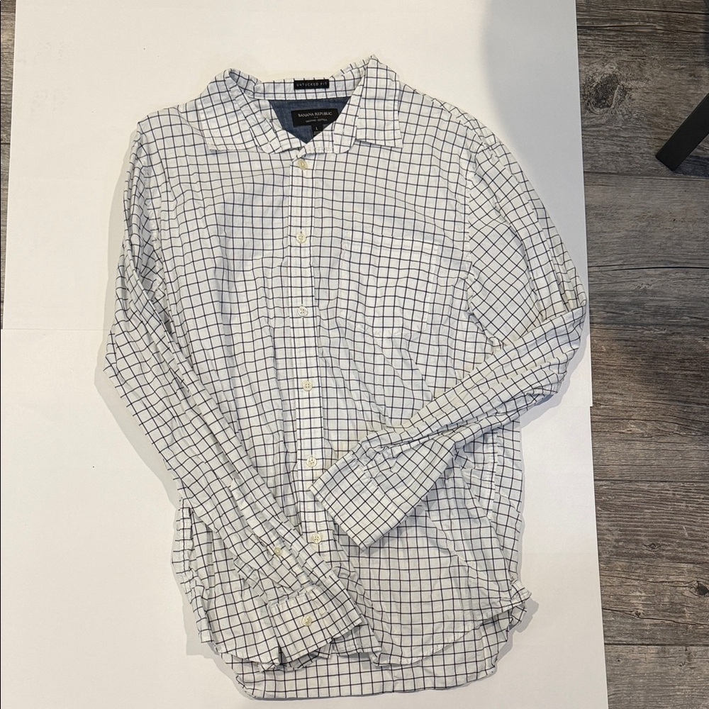 Banana Republic White and Black Grid Shirt